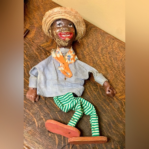 Antique Straw Hat Bandana Wearing Jigger Dancing Puppet Marionette Doll - Picture 5 of 16